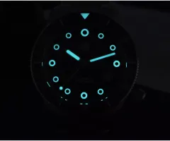 San Martin SN0142-G lume shot with blue-glowing markers, hands and bezel triangle