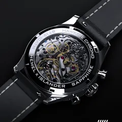 Hemel Hawkeye Chronograph, exhibition caseback showing the ST19 movement