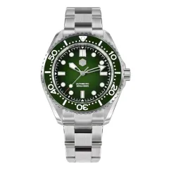 San Martin SN036-G-B with gradient green dial and green ceramic bezel on steel bracelet