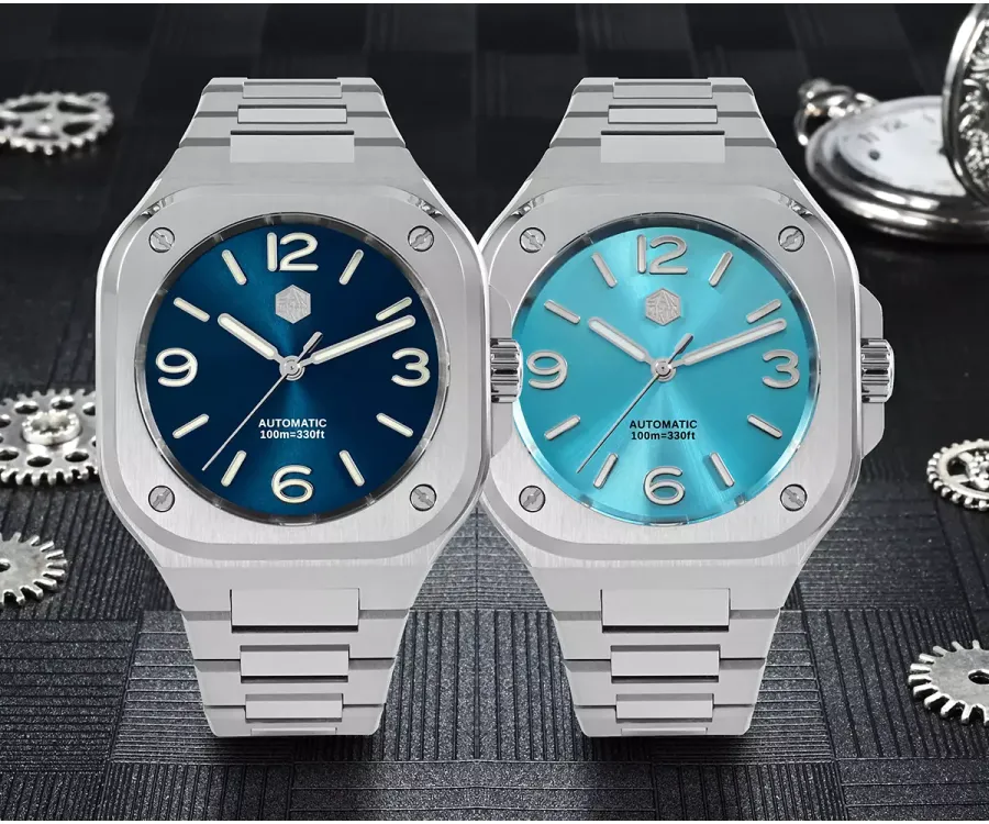 San Martin SN074-G in sunray blue and sunray light blue on integrated bracelets