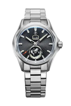Zelos Spearfish Dual Time Ti Gunmetal, gunmetal CNC guilloché dial with big date and world sub-dial, on titanium bracelet