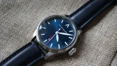 Astor+Banks Pilomatic B2, blue sunray dial with white markers, on blue leather strap