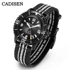 Cadisen C8239 in a black-coated case with black dial on a black striped nylon strap