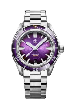 Zelos Swordfish 40mm SS Nebula, purple fumé dial and purple bezel, on bracelet