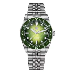 San Martin SN0148-GX1 37.5mm with gradient green dial, green ceramic bezel and bar hands on five-link bracelet
