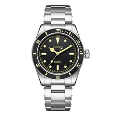 Cadisen C8206 with black gilt dial and black bezel on a steel bracelet