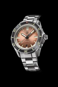 Zelos Swordfish 40mm Ti Salmon, salmon sunburst dial and black ceramic bezel