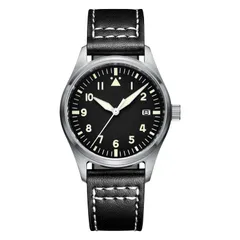 Addiesdive H2 with sterile black dial on a black leather strap with white stitching