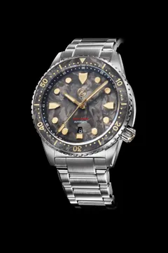 Zelos Great White V2 300m, forged carbon dial and bezel insert, on steel bracelet