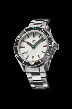 Zelos Swordfish 40mm Ti Frost, fully lumed white dial and black ceramic bezel
