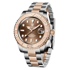 Pagani Design PD-1651 Rose Gold, two-tone with rose-gold-tone bezel and brown dial on Oyster bracelet