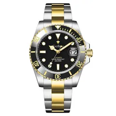 Cadisen C8216 two-tone with black dial, gold-tone bezel and crown, and gold-tone centre links