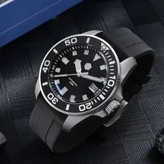 San Martin SN056-G 45mm diver, Case B, black enamel dial on rubber strap