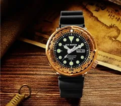 San Martin SN003-Q with bronze shroud, black day-date dial, on rubber strap