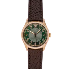 Bernhardt Captain Cypress, green guilloché dial in a rose gold PVD case, on brown leather strap