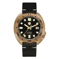 San Martin SN047-B-Q bronze diver with black sunray dial on black leather strap
