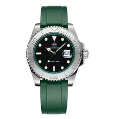 Addiesdive AD2040 with green chapter ring and polished steel bezel on a green rubber strap