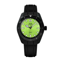 Wise Adamascus AD8140CB in forged carbon, light green wavy dial, on black FKM rubber strap