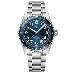 Pagani Design PD-1784 GMT with blue dial and blue 24-hour bezel on steel bracelet