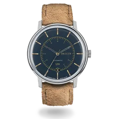 Bravur Scandinavia Limited Edition Slate Grey, dark matte dial with gold indices on a sand suede strap
