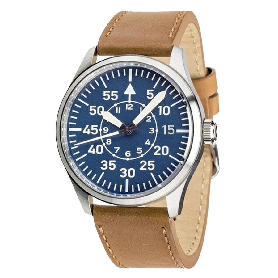Islander Aviator Automatic with blue Type-B dial on brown leather strap