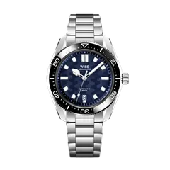 Wise Adamascus AD830A-S in 904L steel, blue wavy dial, black ceramic bezel, on 904L bracelet