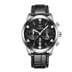 Cadisen C9011M with black dial in a silver-tone case on a black leather strap