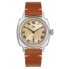 Militado ML03 with salmon dial and blued hands on brown leather strap