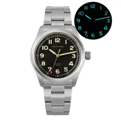 Militado ML08 (VH31) Spirit with black dial and cream numerals on steel bracelet