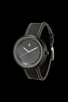 Zelos Chroma in black PVD, dark dial with rose-gold accents, on black leather strap