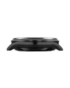 Undone Moderno black case seen from the side, with no crown at 3 o'clock