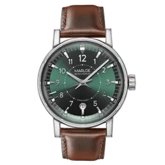 Marloe Haskell Green, green sunburst dial, on brown leather strap