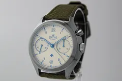 Timefactors Smiths Monopusher PRS-57, cream dial with blue markings and heat-blued hands, on green sailcloth strap