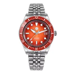 San Martin SN0148-G1 40mm with gradient orange red dial, red ceramic bezel and bar hands on five-link bracelet