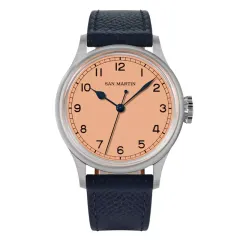 San Martin SN0105-G with salmon dial on navy leather strap