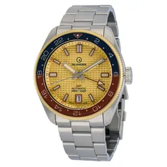 Islander Waffle Dial GMT ISL-225 with gold waffle dial and blue and red sapphire 24-hour bezel
