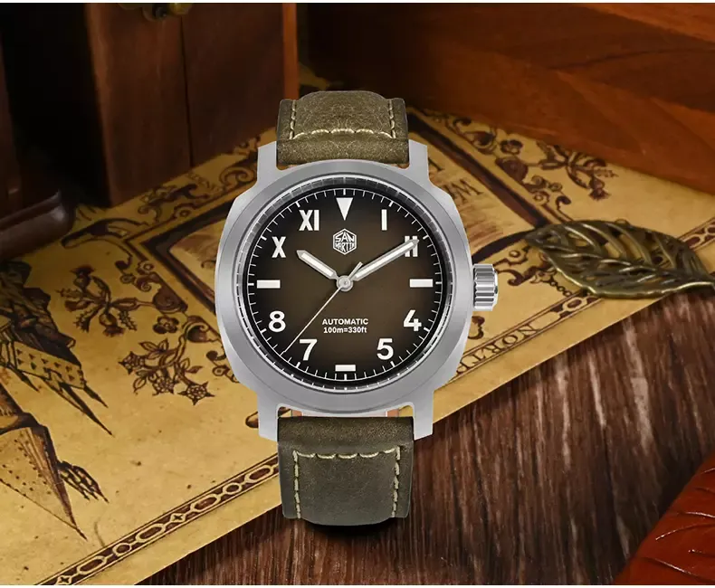 San Martin SN065-G with brown gradient California dial on olive leather strap