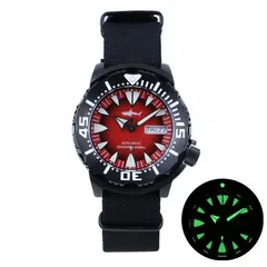 Heimdallr Sharkey Ocean Monster in black PVD with red dial on nylon band
