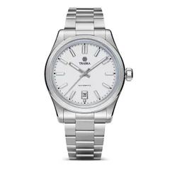 Traska Commuter 38 Date, white lacquered dial, front view