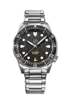 Zelos Mako 300m Diver, black and gold raindrop carbon dial, black bezel