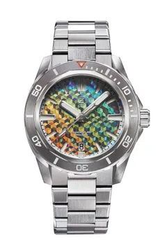 Zelos Swordfish 42mm, holographic laser-engraved dial, grey ceramic bezel