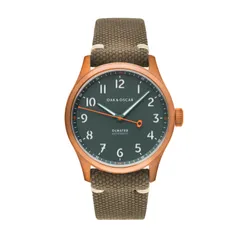 Oak & Oscar Olmsted ExP-01, dark green no-date dial in a copper-coloured heat-treated case, on green strap