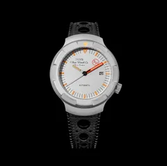 Thorn T011 titanium diver with white dial on a perforated rubber strap