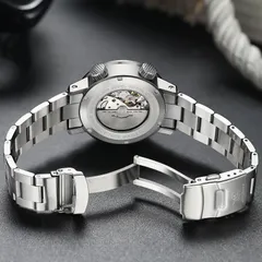Addiesdive AD2541 display caseback showing the Miyota movement, with the fold-over clasp open