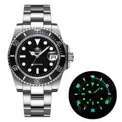 Addiesdive H3QZ black on the three-link steel bracelet, with a lume inset