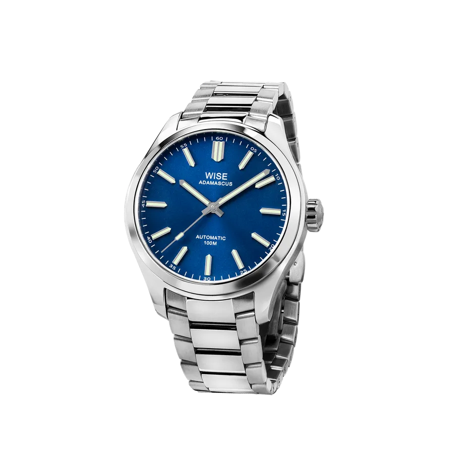 Wise Adamascus AD932 in 904L steel, blue sunray dial without date, on 904L bracelet
