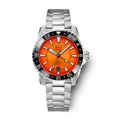 Wise Adamascus ADX018 True GMT in 904L steel, sunburst gradient orange dial and black bezel (limited to 150), on 904L bracelet