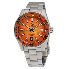 Islander Northport Fireball Hi-Beat with sunset orange ripple dial and orange bezel