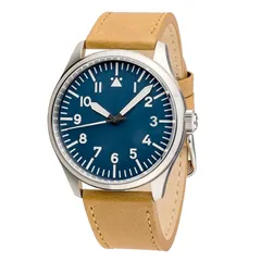Islander Aviator Automatic with blue Type-A dial on tan leather strap