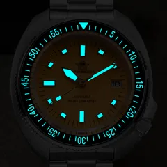 Addiesdive AD2081 lume shot, hands, markers and bezel scale glowing blue
